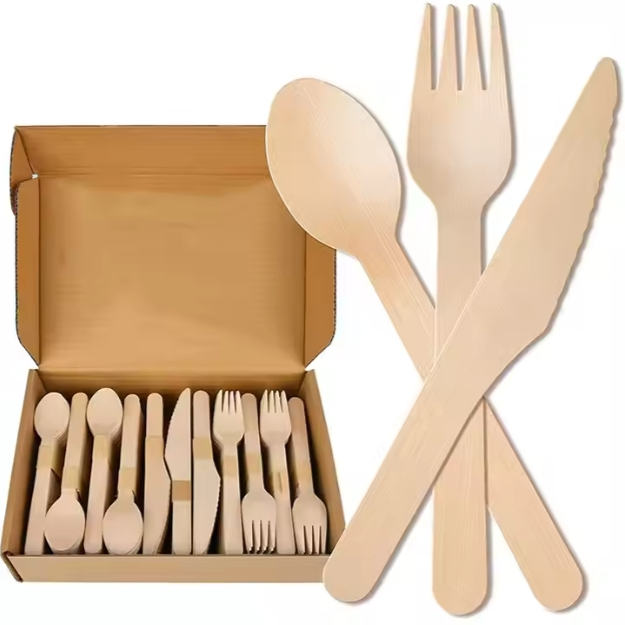 High Quality Cheapest Wooden Tableware Set Wooden Cutlery Spoon Custom Logo Packaging Wooden Tableware Set