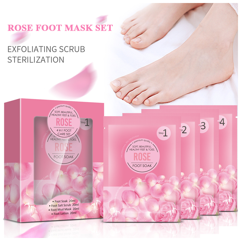 Wholesale Skin Care Set Rose Pedicure Peeling off Moisturizing Exfoliating Foot Soak Salt Feet Scrub