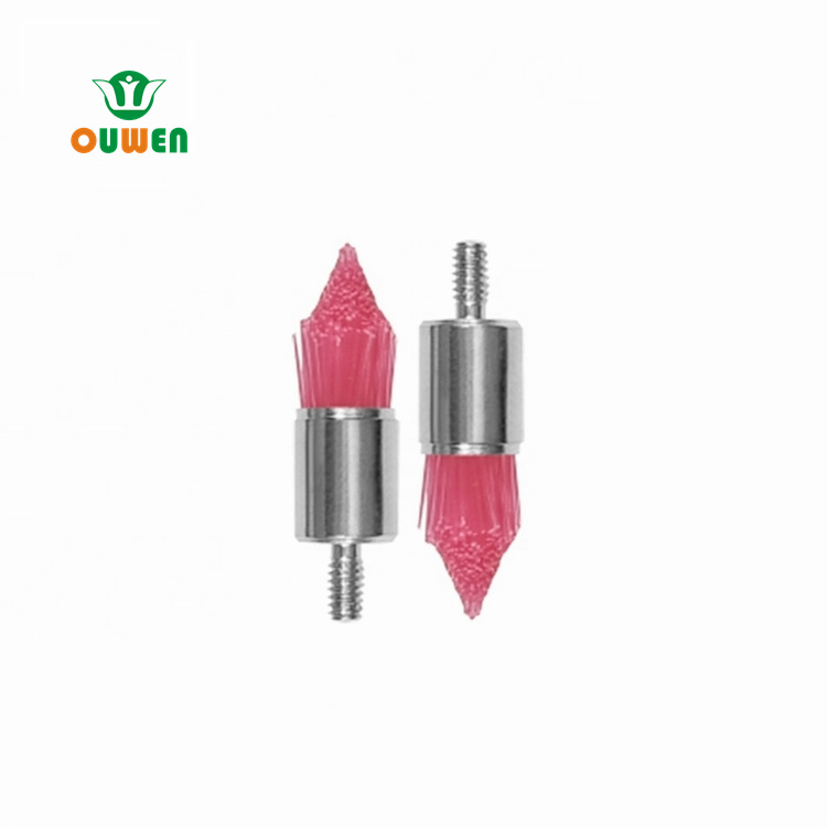 Ouwen D-5 Pink Hard Thread Type Tapered Polishing Brush for Teeth Dental Prophy Brushes