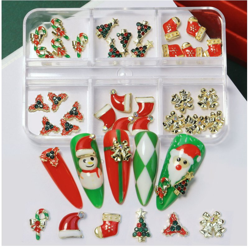 Christmas Nail Accessories Santa Claus Snowflake Gift Alloy Rivet Pearl Mixed Nail Diamond Nail Decoration