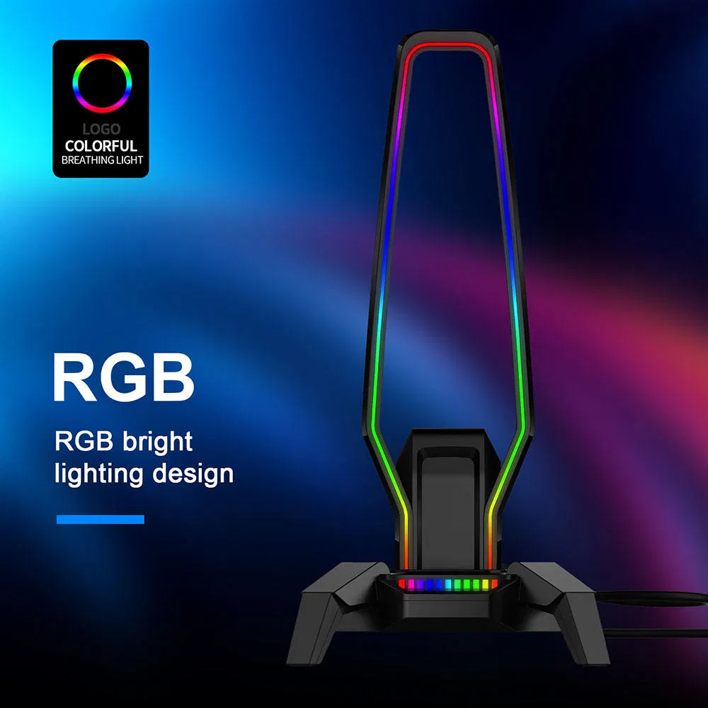 Hot Selling Multifunction Gaming Headphone Stand Holder with RGB Light Earphone Hanger Accessories for Desktop Gamer