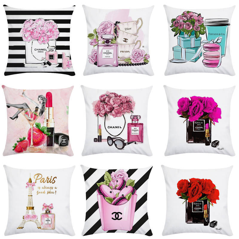 Painted Flowers Perfume Bottles Cushion Cover Polyester Cotton 45X45cm Pillowcase Home Decorative Throw Pillow Covers