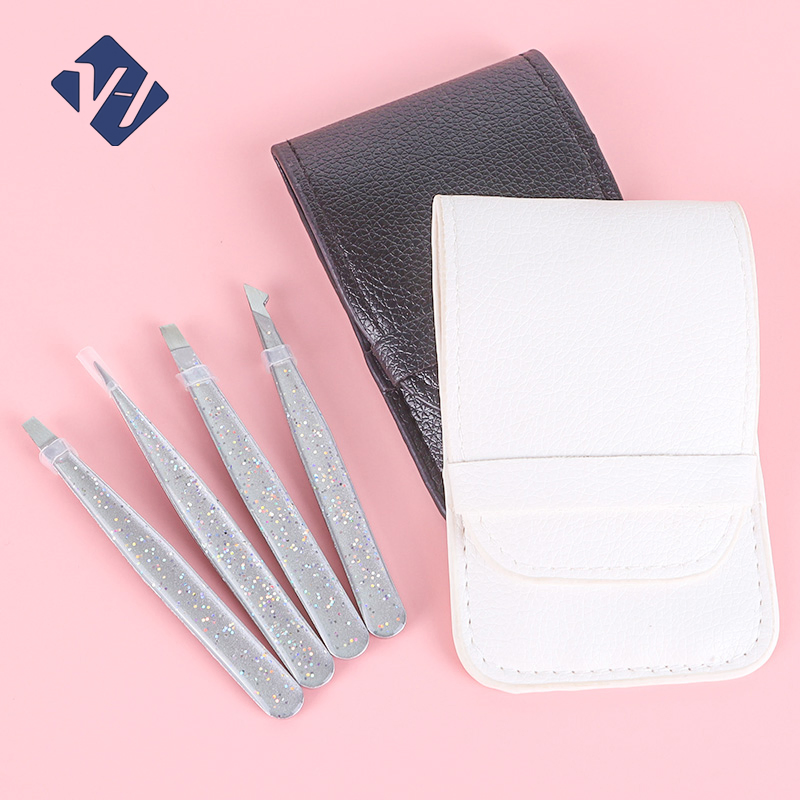 4 in 1 High-Quality Colorful Eyebrow Tweezers Beauty Fine Hairs Puller Stainless Steel Slanted Brow Clips Removal Makeup Tools
