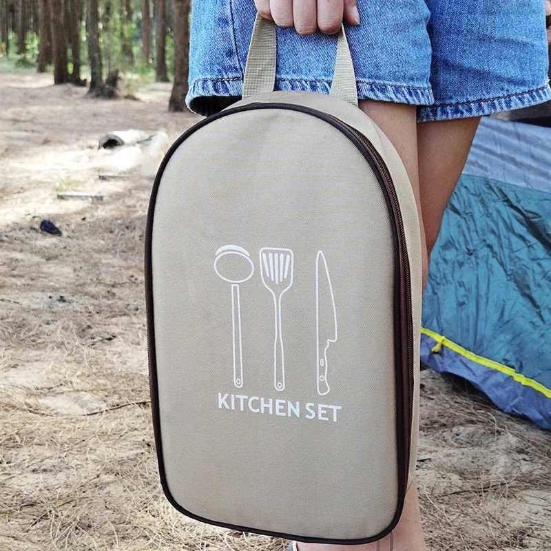 Outdoor Camping Cookware Container Cooking Utensil Organizer Kitchen Ware Storage Portable Travel BBQ Tableware