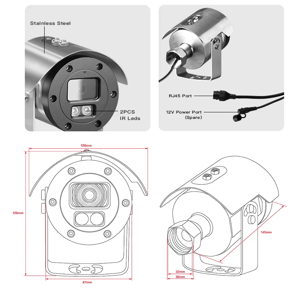 4K 8MP Sony Marine Port Oil Drilling Gas Security Surveillance 304 Explosion-Proof Poe ATEX CCTV IP Camera