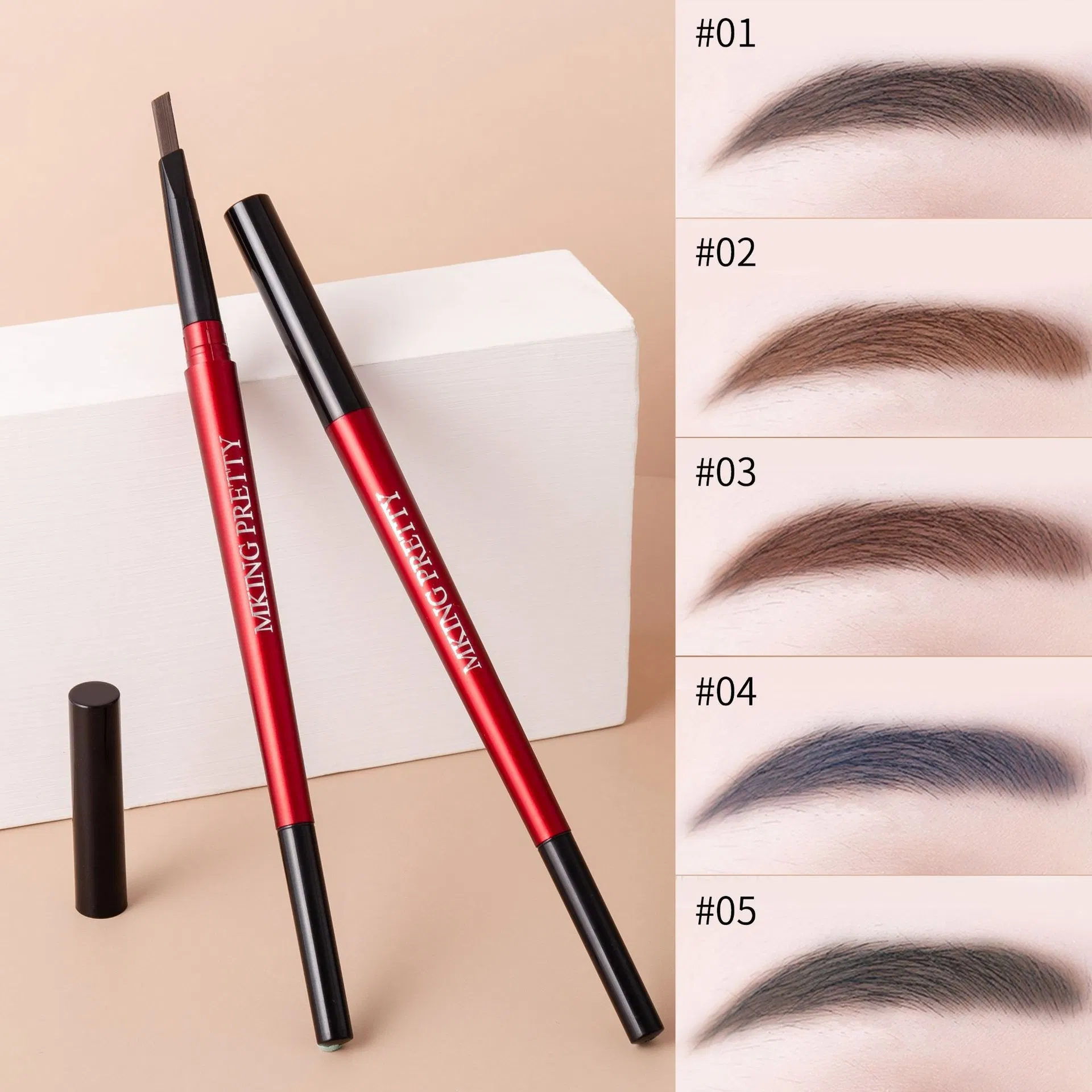 Ep04 Net Double-Head Extremely Fine Eyebrow Pencil Waterproof Sweat-Proof Permanent Non-Halo Eyebrow Pencil Two-Purpose Automatic Rotation Eyebrow Pen Factory