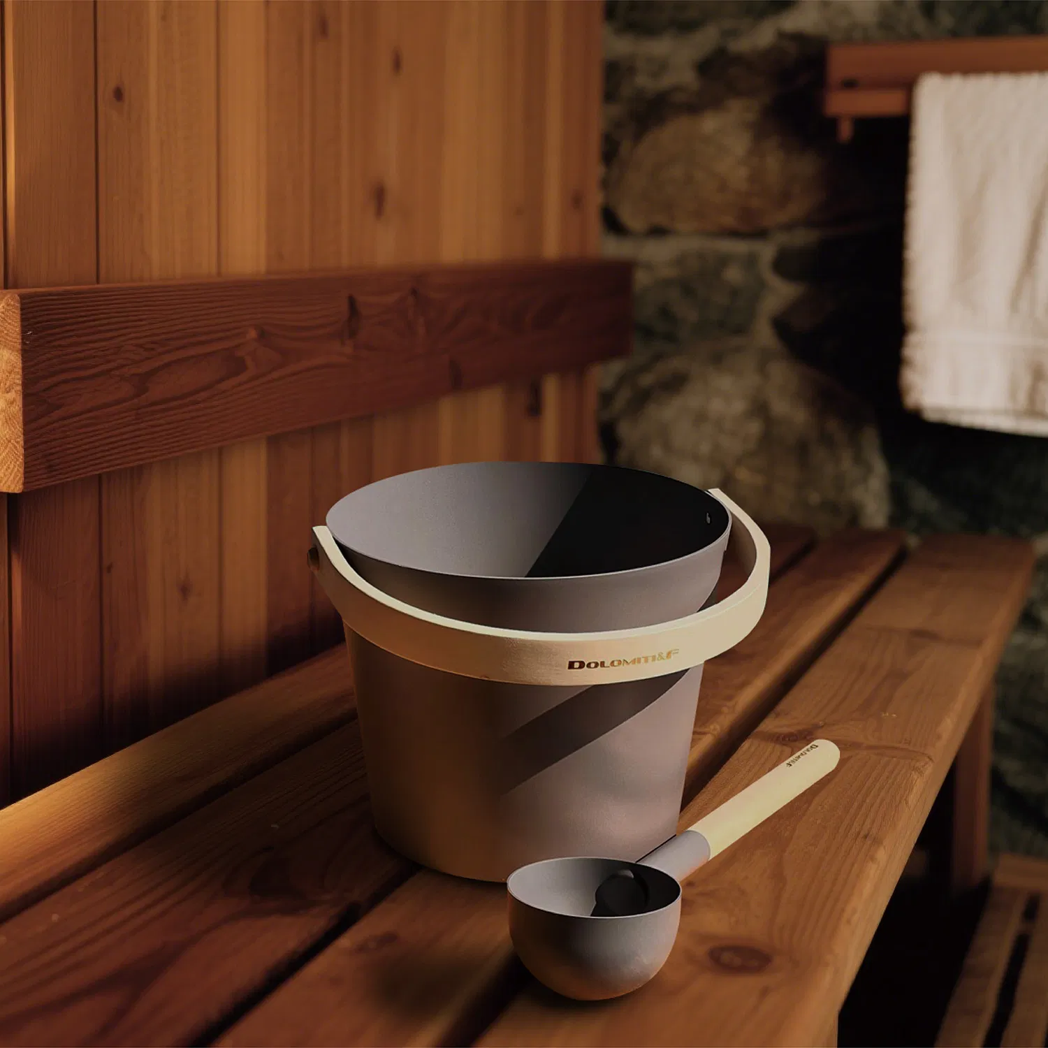 Sauna Room Set 4-Piece Bucket Ladle Thermo-Hygrometer & Sand Timer