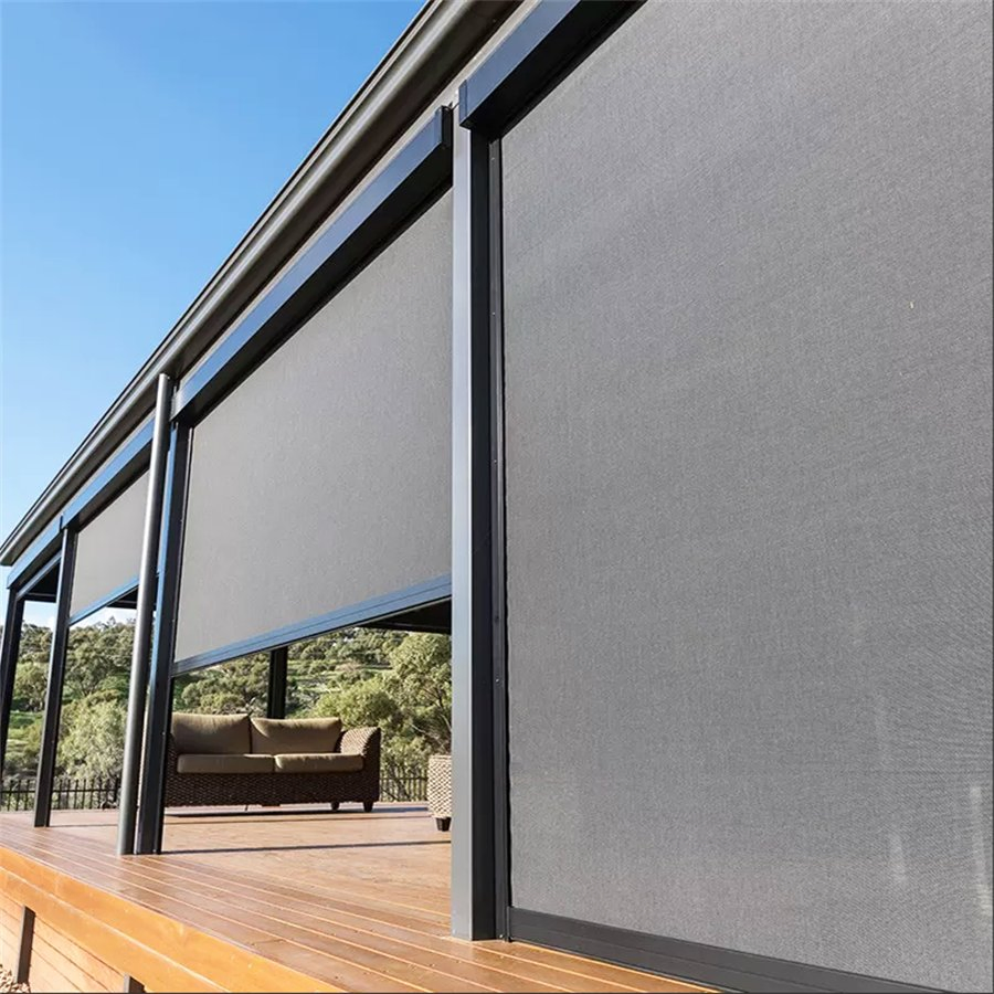 Custom Patio Vertical Retractable Shade Motorized Smart Outdoor Zip Screen Roller Blinds