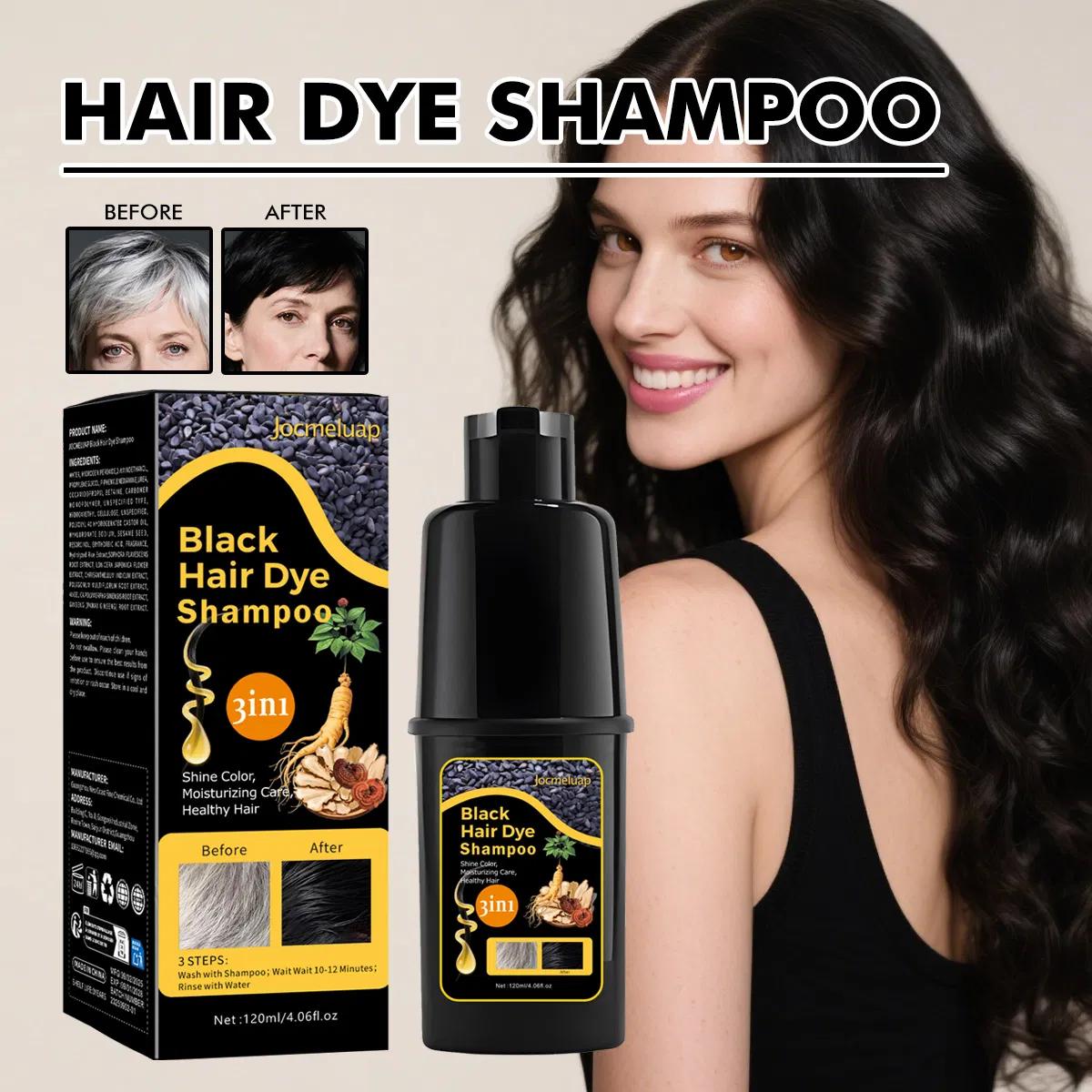 OEM No Ammonia Natural Herbal Dyeing Brown Purple Herbal Organic Black Color Hair Dye Shampoo