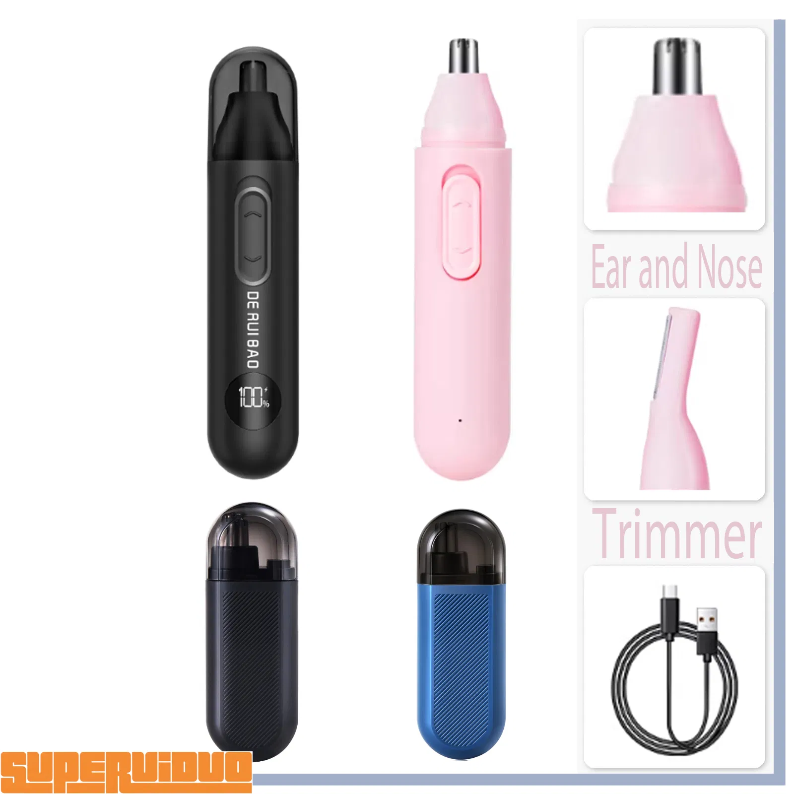 Versatile 2-Head Interchangeable Shaver Ear and Nose Trimmer