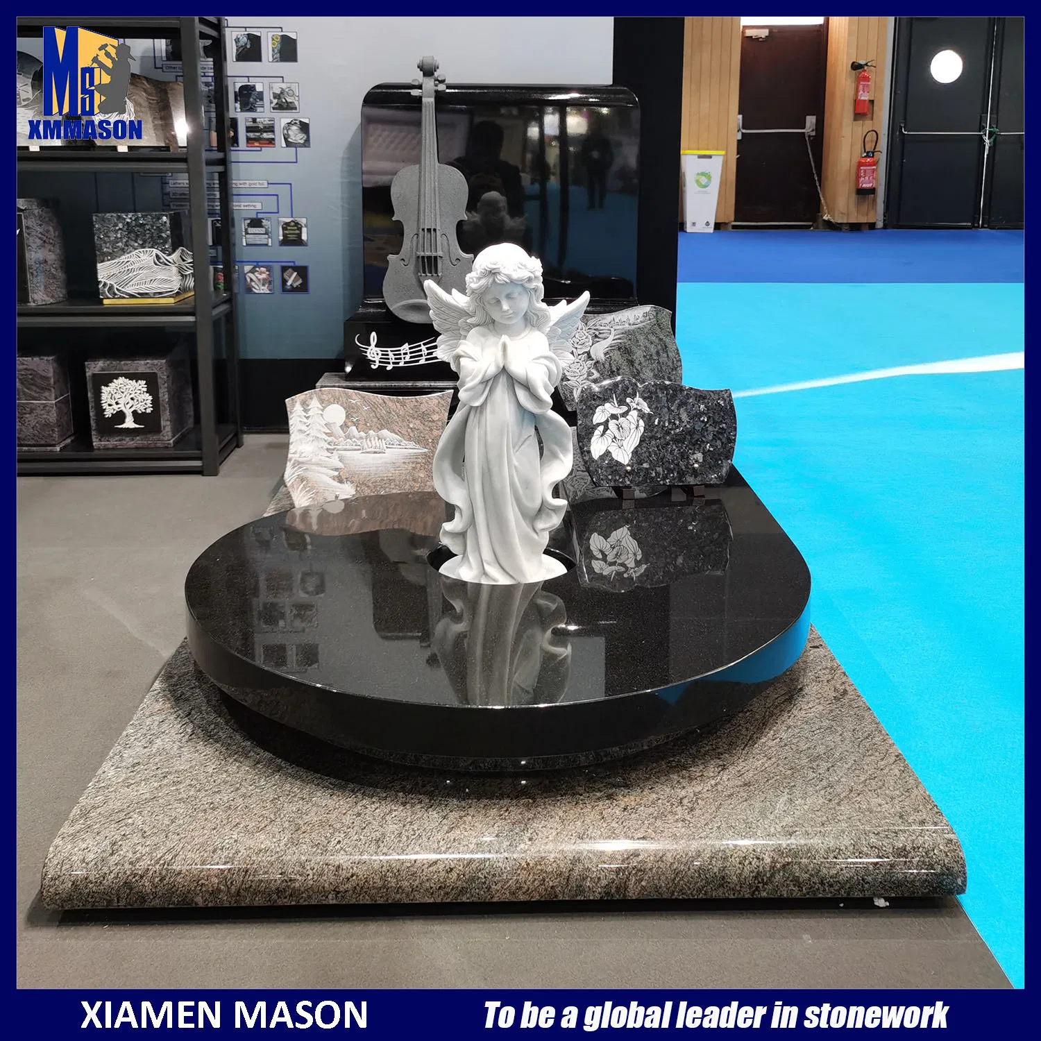 Guitar Design Headstone in Shanxi Black Granite