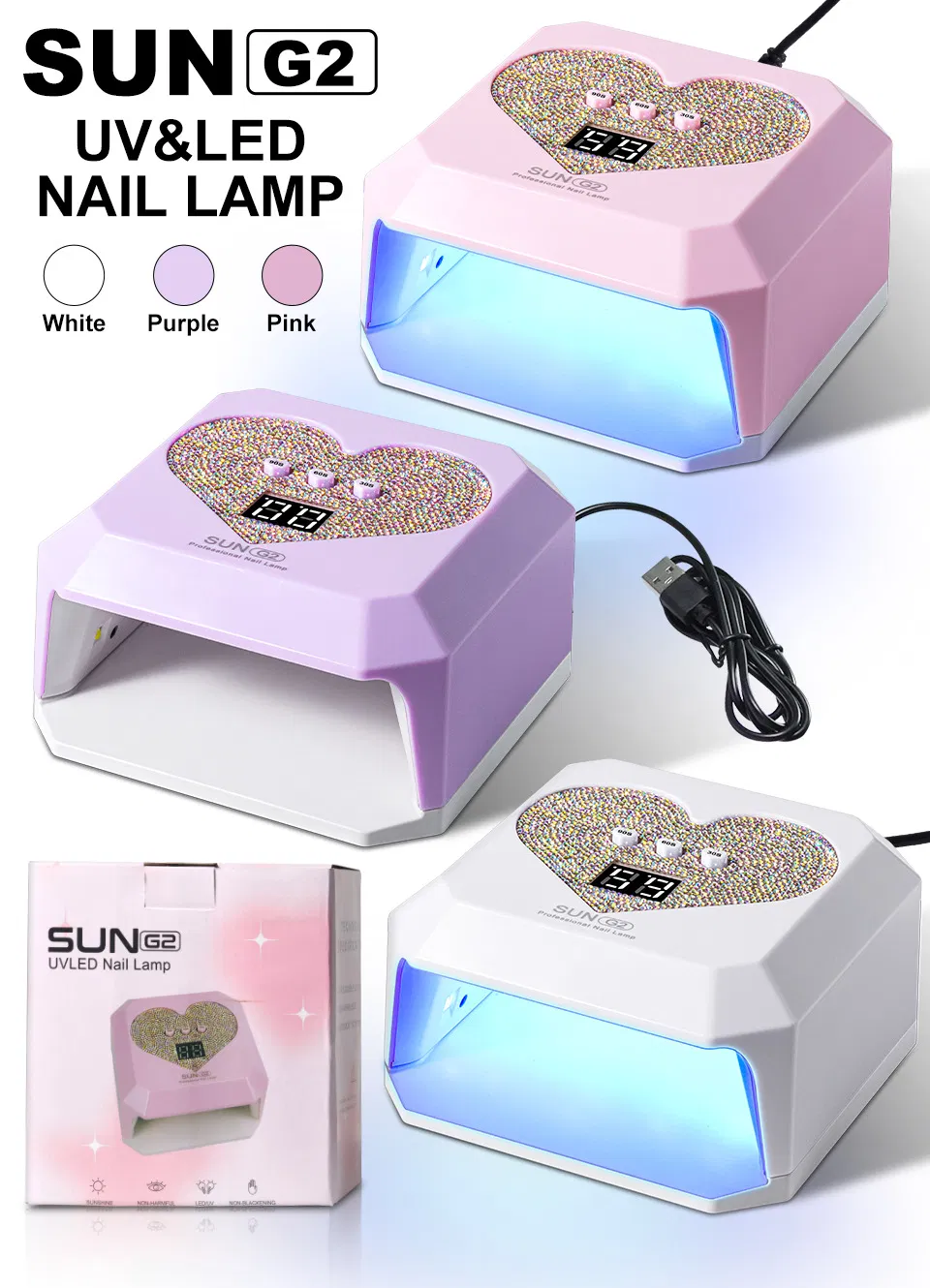 Square Three Heart Button Cute Mini 21PCS Nail Lamp
