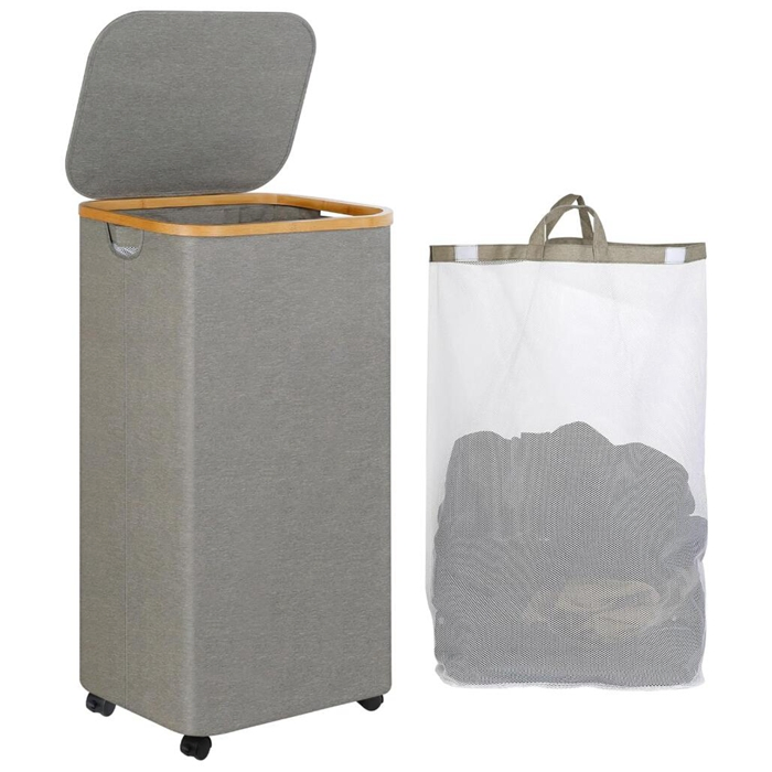 Collapsible Tall Laundry Hamper with Wheels for Dorm Room Bathroom
