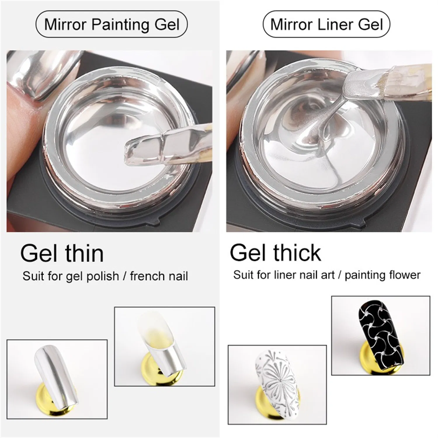 High Density Silver Colour Mirror Chrome Nails Gel Paint Metallic Gel Nail Polish Privatel Label for Sale Nail Gel