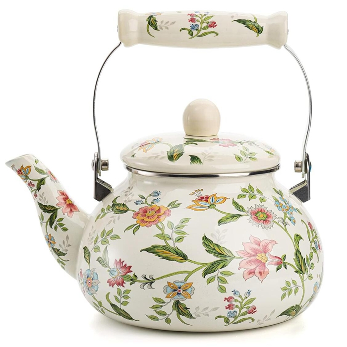Эмалированный чайник для плиты в винтажном стиле