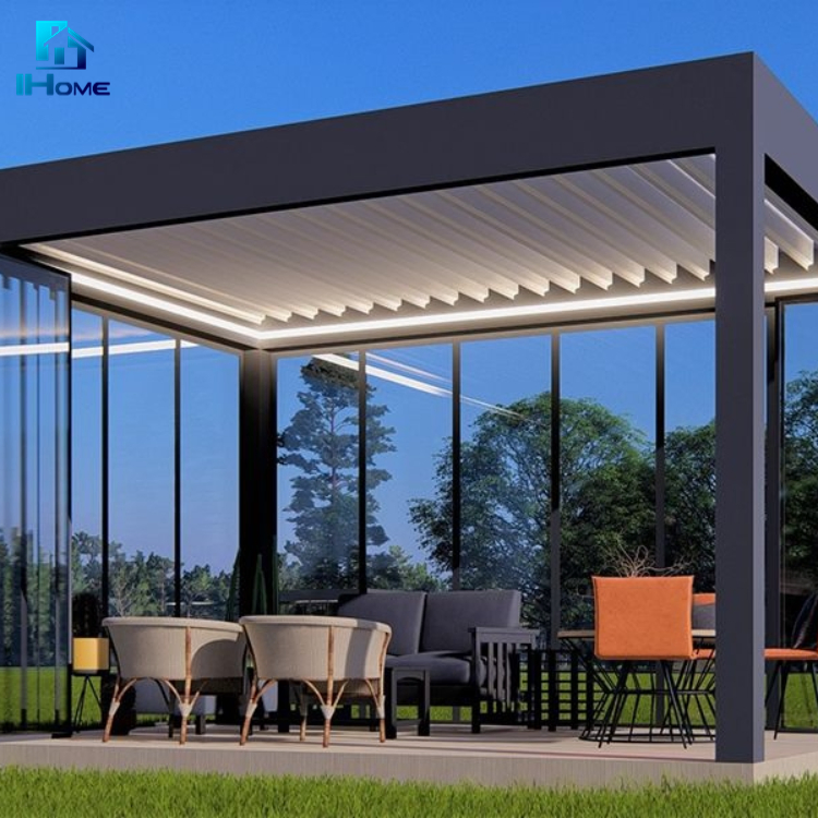 Asian Style Patio Exterior Motorized Retractable Roof Pergola Simple Design Louvered Outdoor Aluminium Pergola