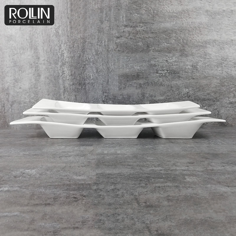 3 in 1 Divided Plate Rectangular Plate Porcelain Tableware