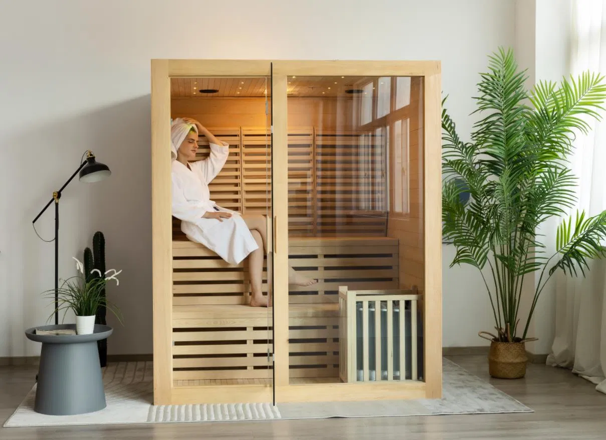 Финская сауна для дома с печкой и камнями