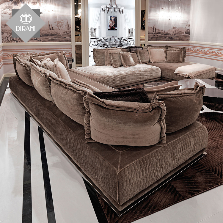 Диван кожаный секционный коричневый европейский стиль