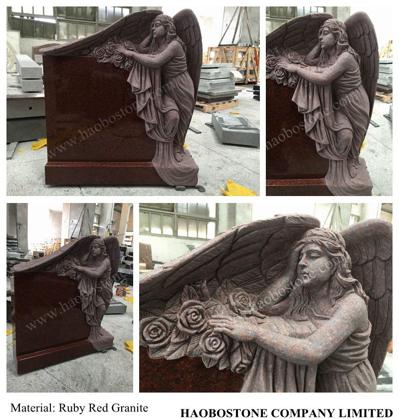 Top Carving Angel Sculpture Memorials Headstone for Sale