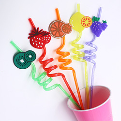 Custom Fruit Themed Birthday Tableware Set Spiral Shaped Straws Drinks Washable Straws