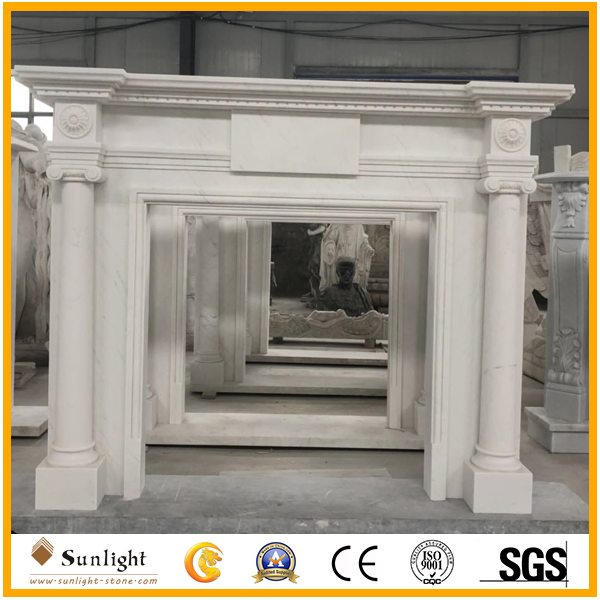 High Quality Hand Carved Natural White Marble Fireplace Mantel