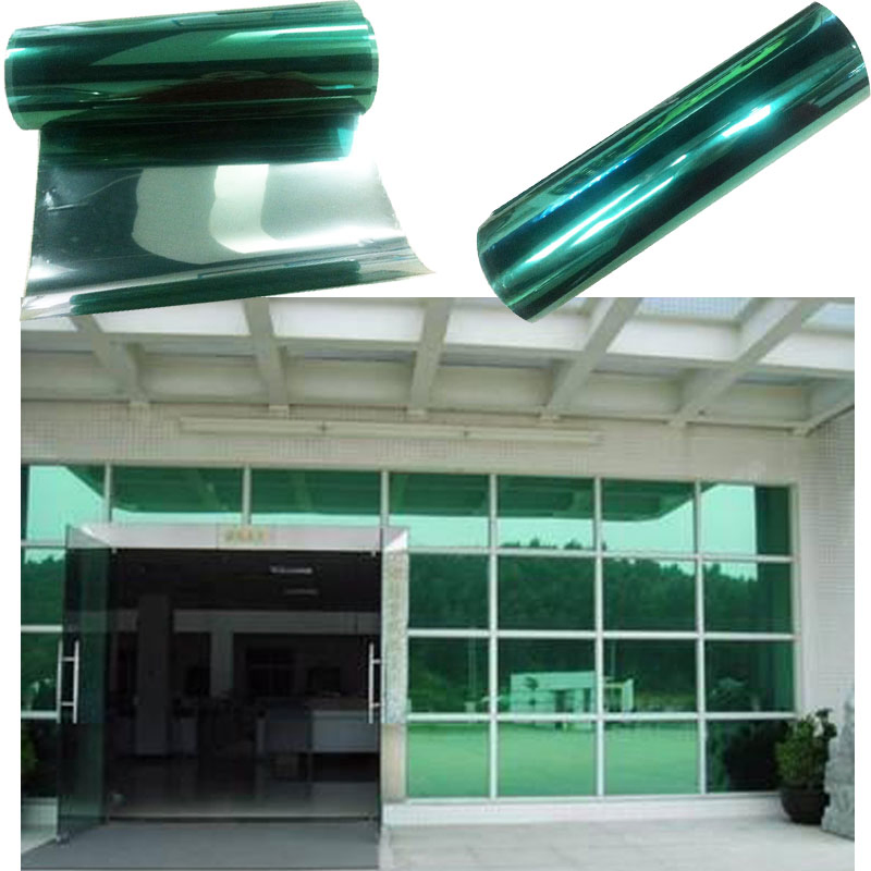 Heat Resistant One Way Vision Glass Reflective Green and Silver Building Window Film