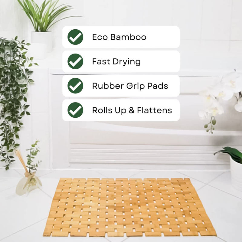Bamboo Shower Mat Bathroom Floor Anti Slip Bath Mats Rectangular Shape Bamboo Shower Mat
