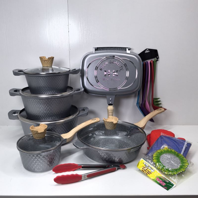 Manufacturer 23PCS Aluminum Pots and Pan Set Non Stick Sauce Pans Grill Frying Pan Ceramic Kitchenware Sets