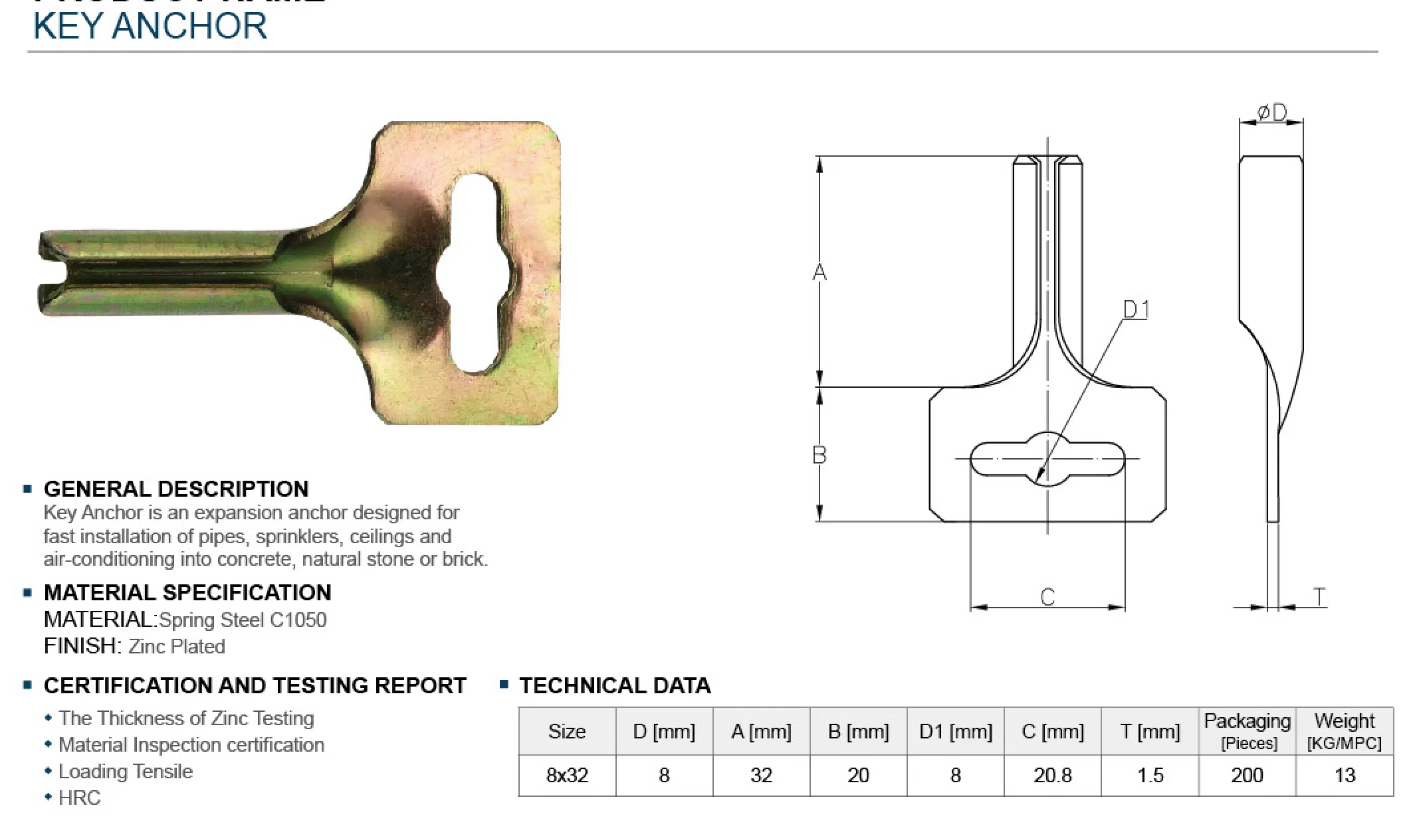 Распорный анкерный ключ C1050 для установки труб кондиционера