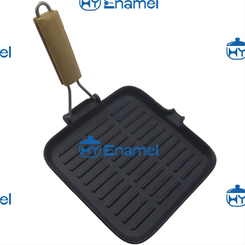Cast Iron Frying Pan Non-Stick Grill Pan with Foldinghandles