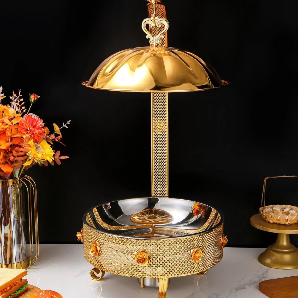 Big Size Stainless Steel Gold Hotel Restaurant Food Large Capacity Hot Pot Catering Buffet