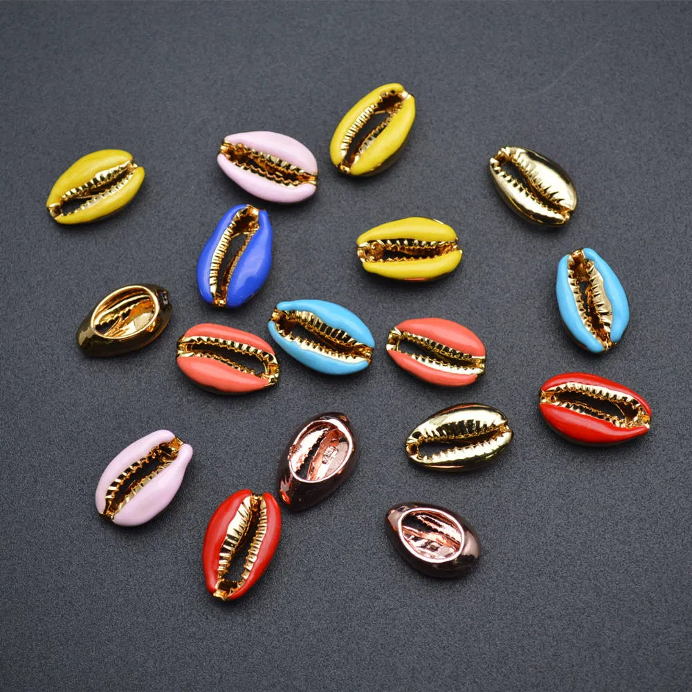 Wholesale Multi Color 10X20mm Enamel Metal Shell Shape Bracelet Making Beads