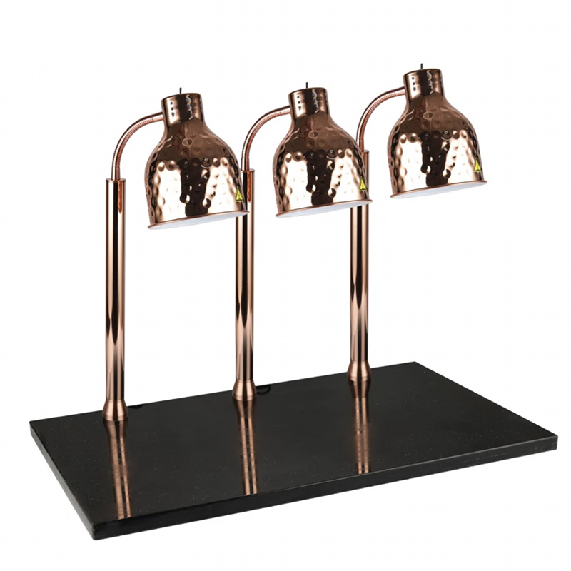 Hotel Restaurant Supplies Heat Lamp Unit Wood Base Table Lamp Copper Hammered Catering Buffet Food Warmer Carving Station Heating Lamp for Sale