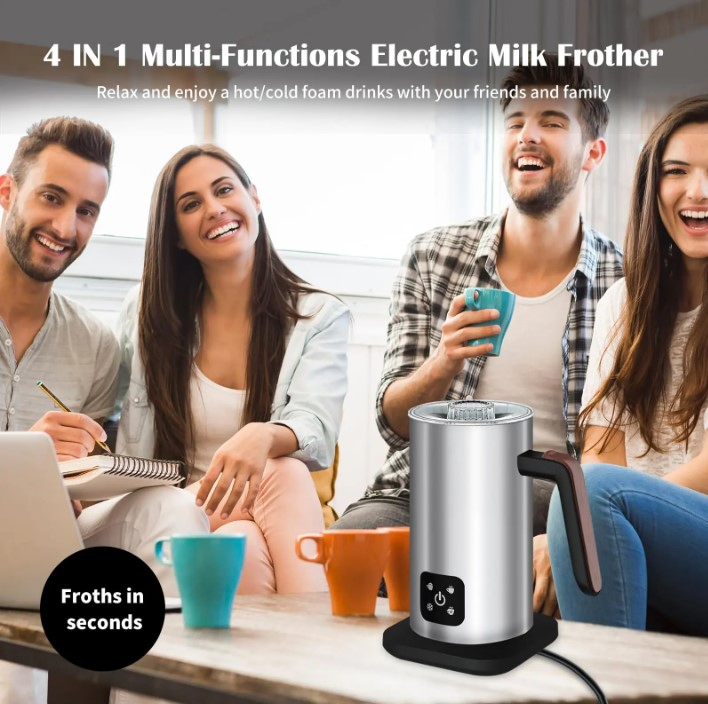 Electric Stainless Steel Milk Frother 4 in 1 Milk Frothing Pitcher Froth Heater Hot Milk Foaming Maker