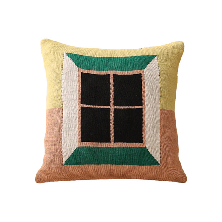 Living Room Sofa Cushion Cover Knitted Jacquard House Window Pattern Cotton Thread Pillowcase