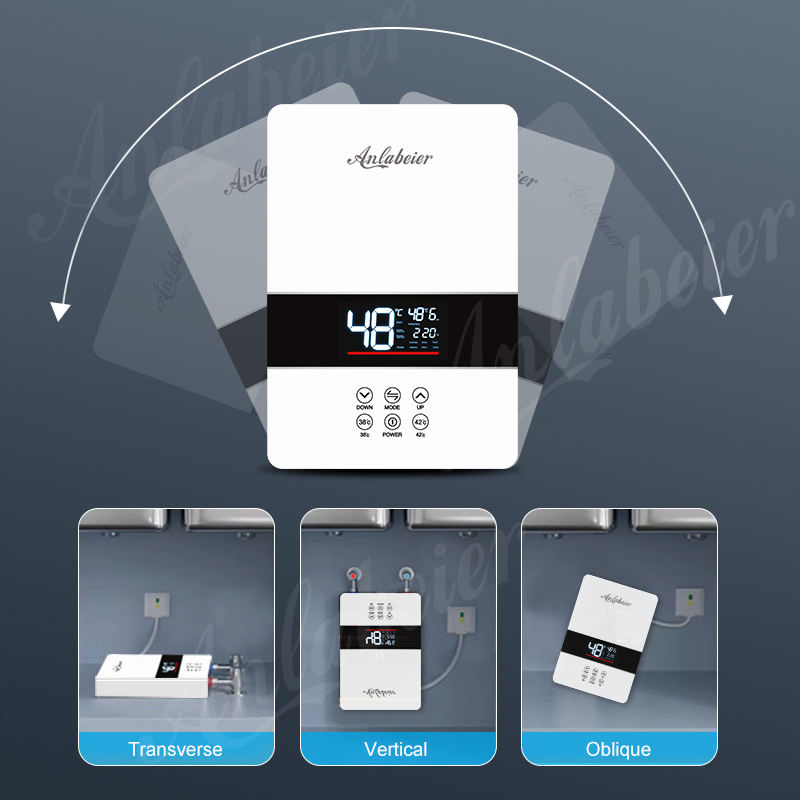 Tempered Glass Panel Instant Tankless Water Heater with Large LED Display
