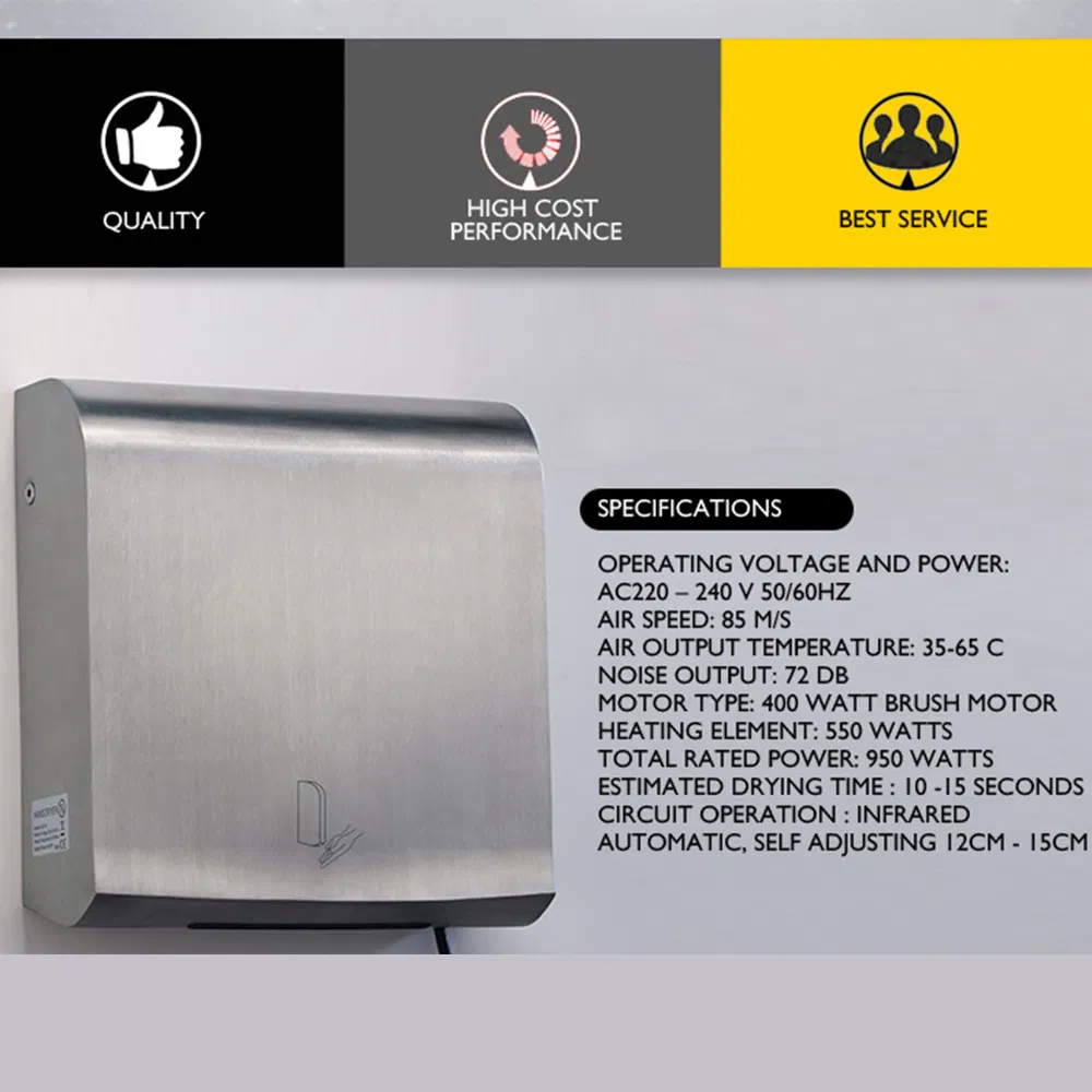 Wall Mounted Design Commercial Restroom Application Electric Automatic Hand Dryer