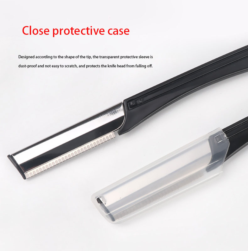 Private Label Safety Round Black Eyebrow Trimmer Razor with Plastic Cover