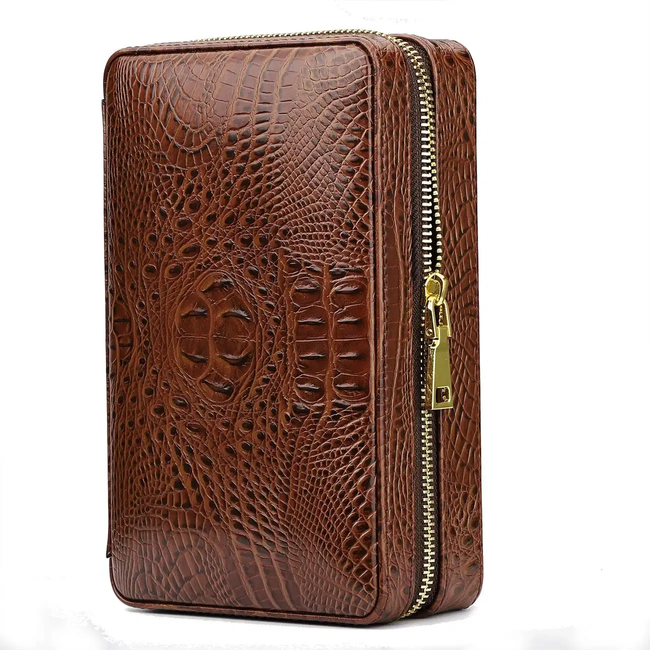 Portable Brown 4-Finger Travel Leather Case with Accessories