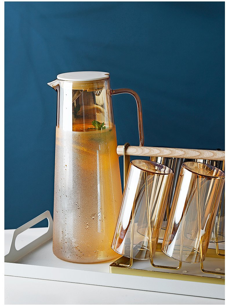 Wholesale Glass Drinkware Drinking Water Jug Set Glassware with Cups Tumbler Stemware Amber Color for Wedding