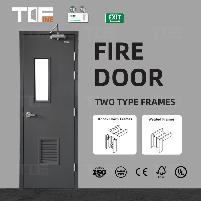 UL Stainless Aluminium Alloy Steel Metal Entry Anti Fire Proof Rated Exit Doors Gcc with Glass Window