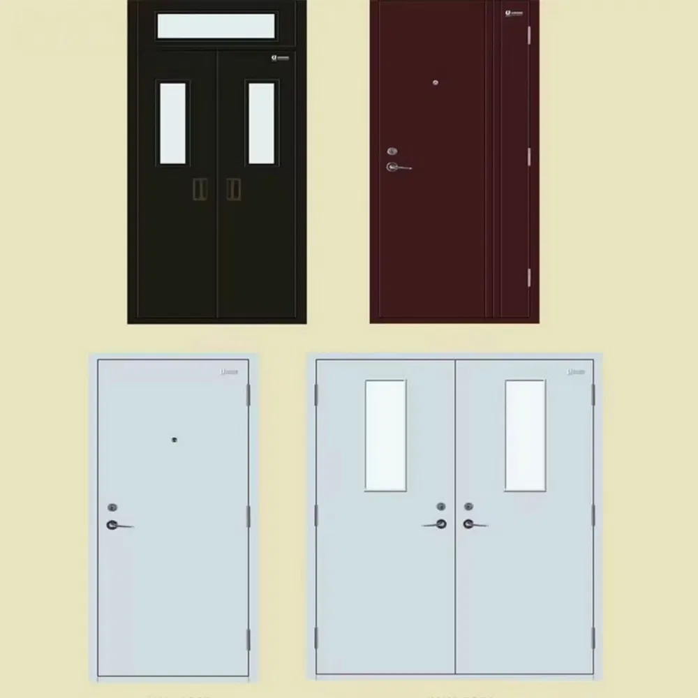 Steel Fire Entry Doors with Fire Escape Lock Configuration Featuring Tempered Glass and Painted Polymer Surface