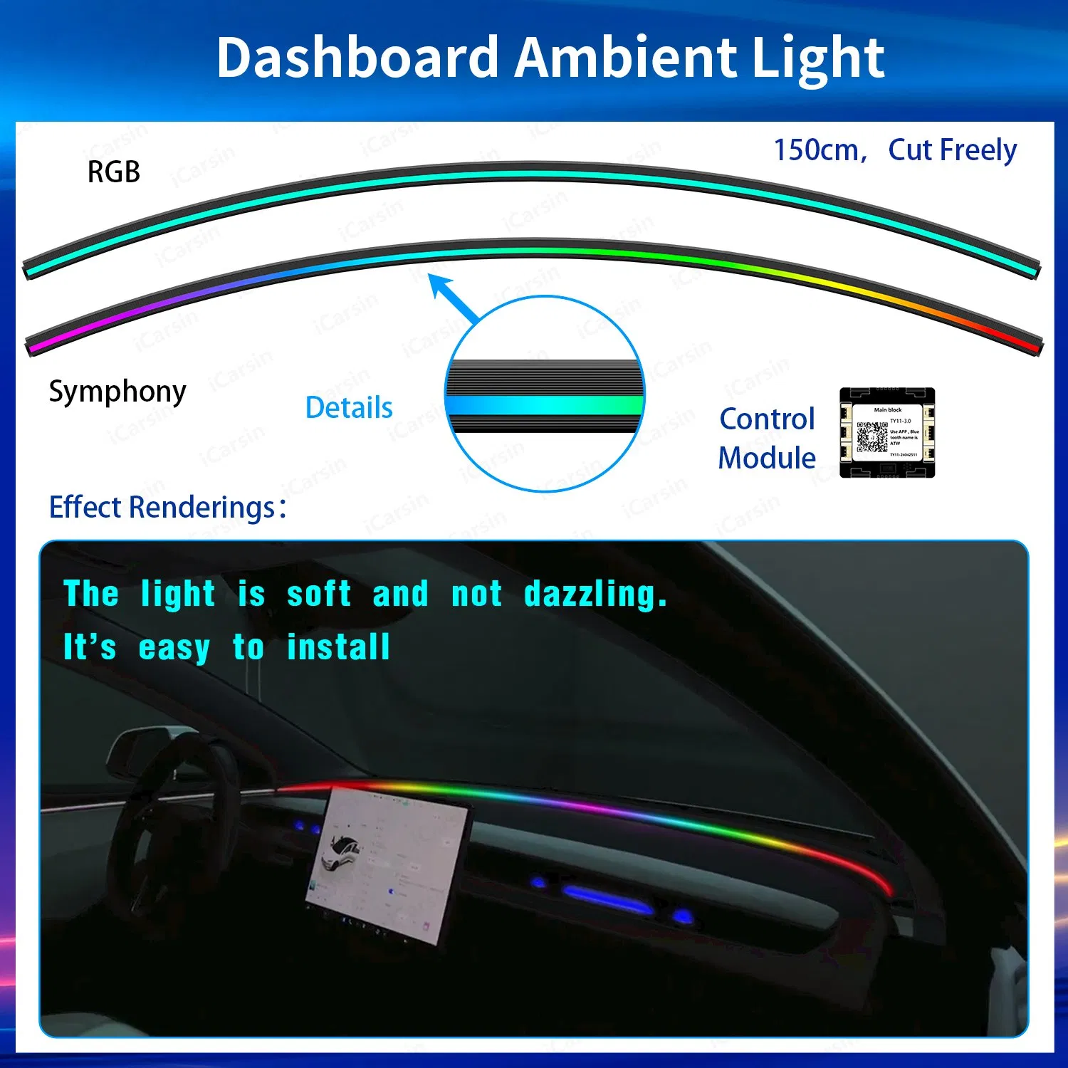 Universal 150cm Ambient Light Dashboard Surrounding Strip Lights