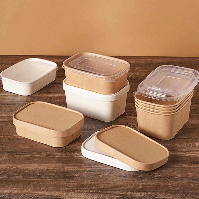 Biodegradable Kraft Paper Container Rectangle Food Packaging Container