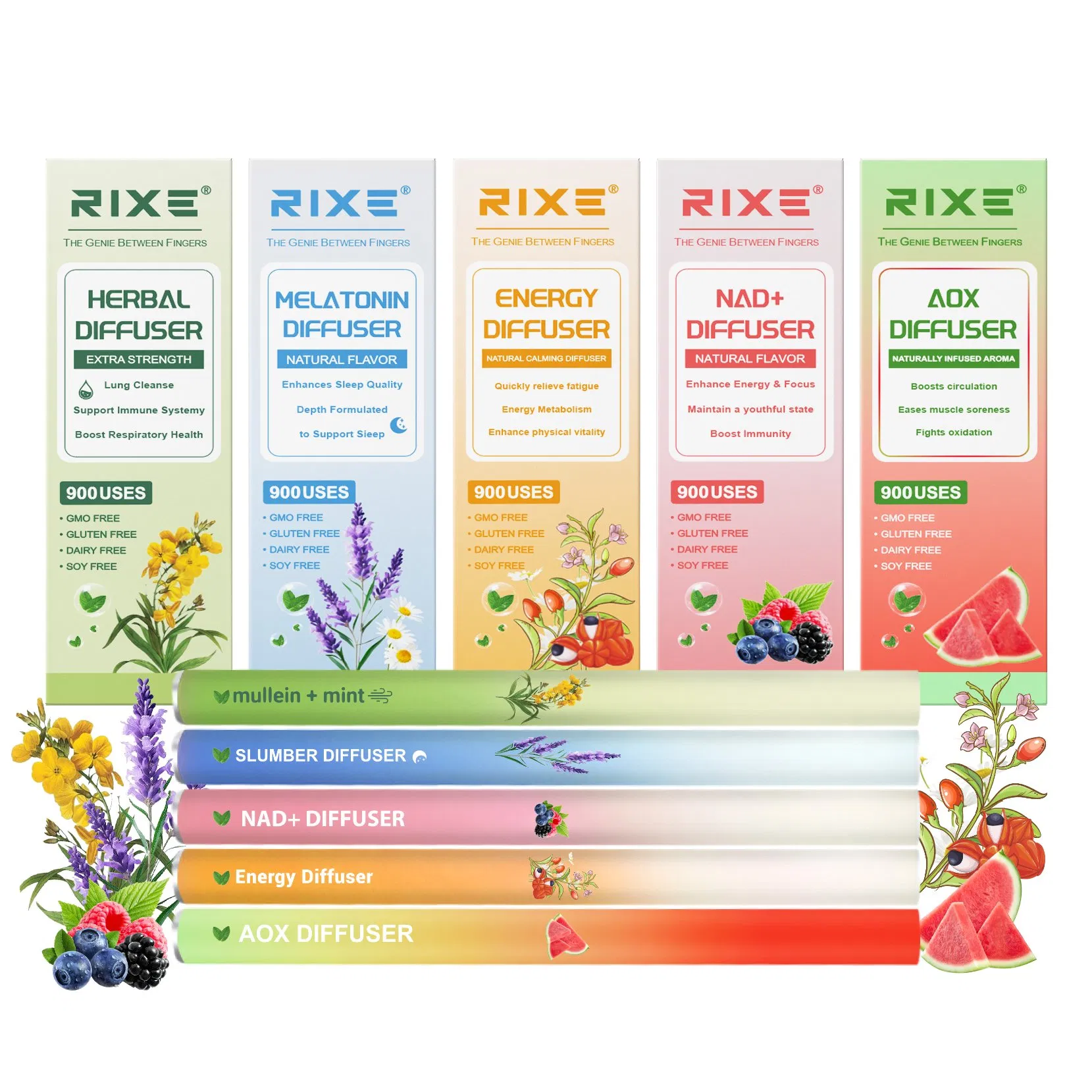 Watermelon Mint Lavender Extracts for Lung Detoxification & Oral Air Freshening Herbal Diffusion Pen Relaxation Stick Solution