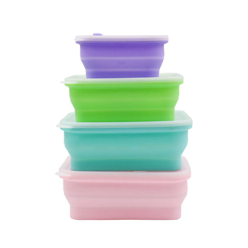Food Storage Box for Refrigerator and Kitchen, Bento Box, Rectangular Lunch Box That Can Be Heated in Microwave, Silicone Storage Box with Lid