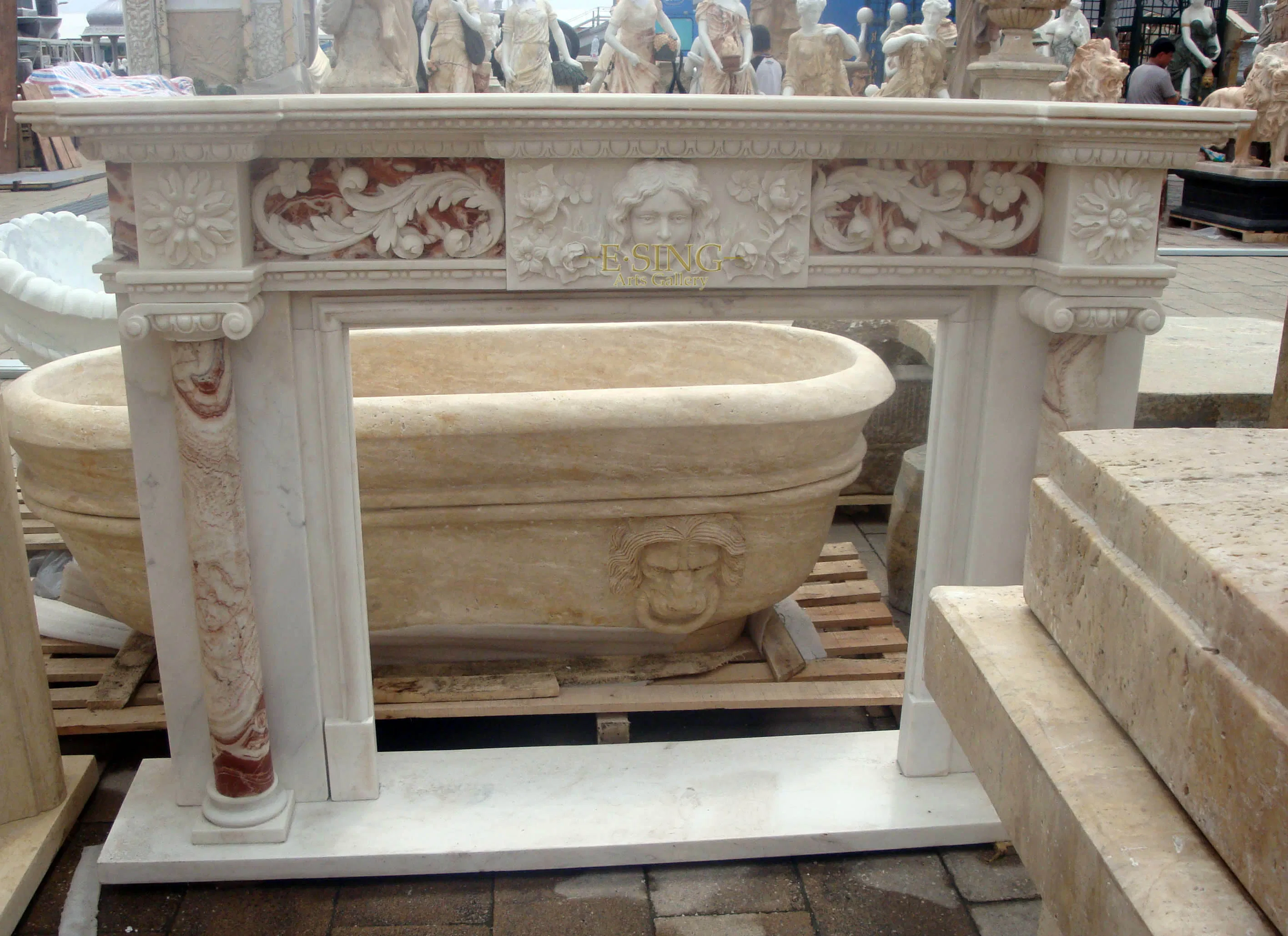 High Quality Hand Carved Mix Marble Fireplace
