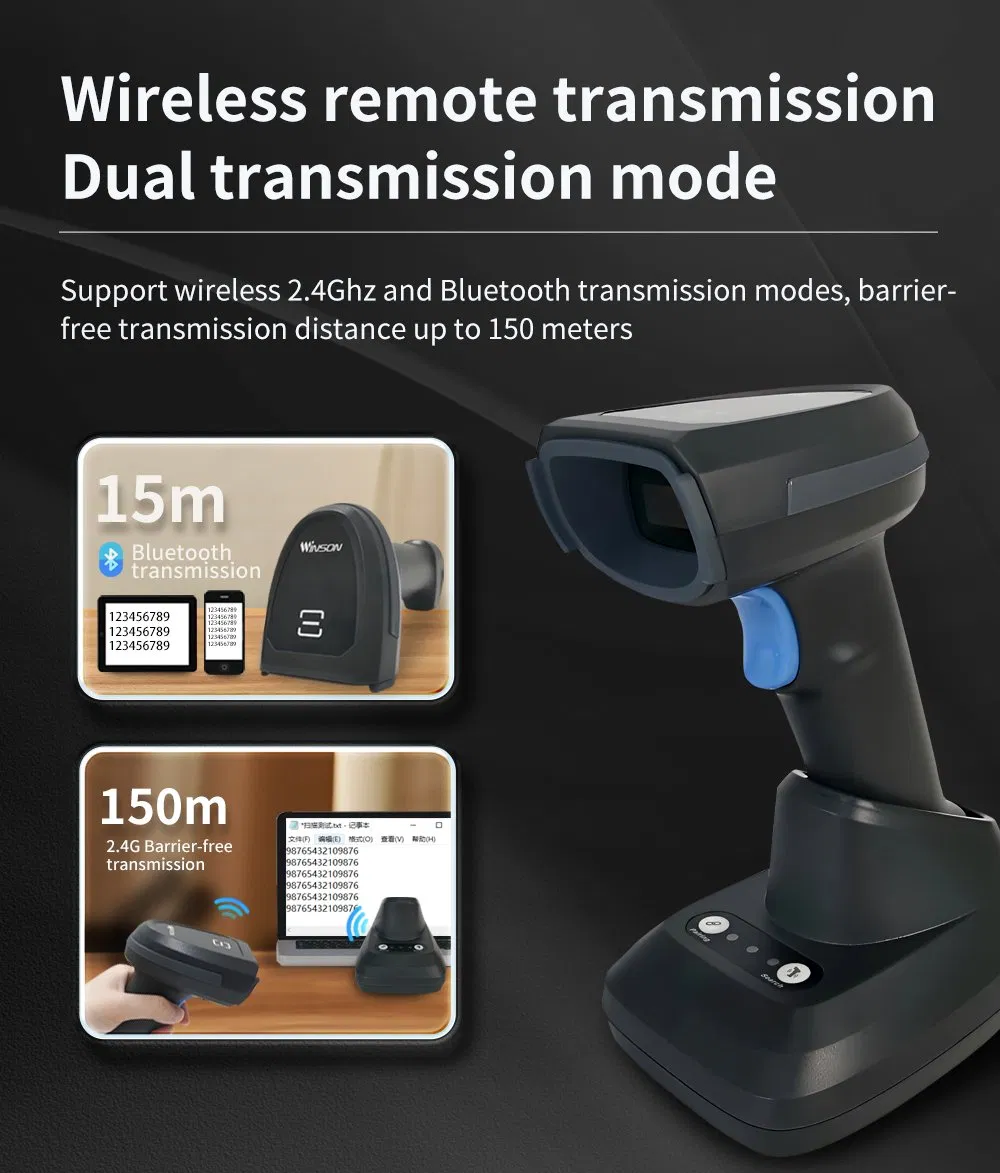 Handheld Wireless 2.4G Bluetooth 1d 2D Supermarket Barcode Scanner CMOS Android Inventory Barcode Scanner