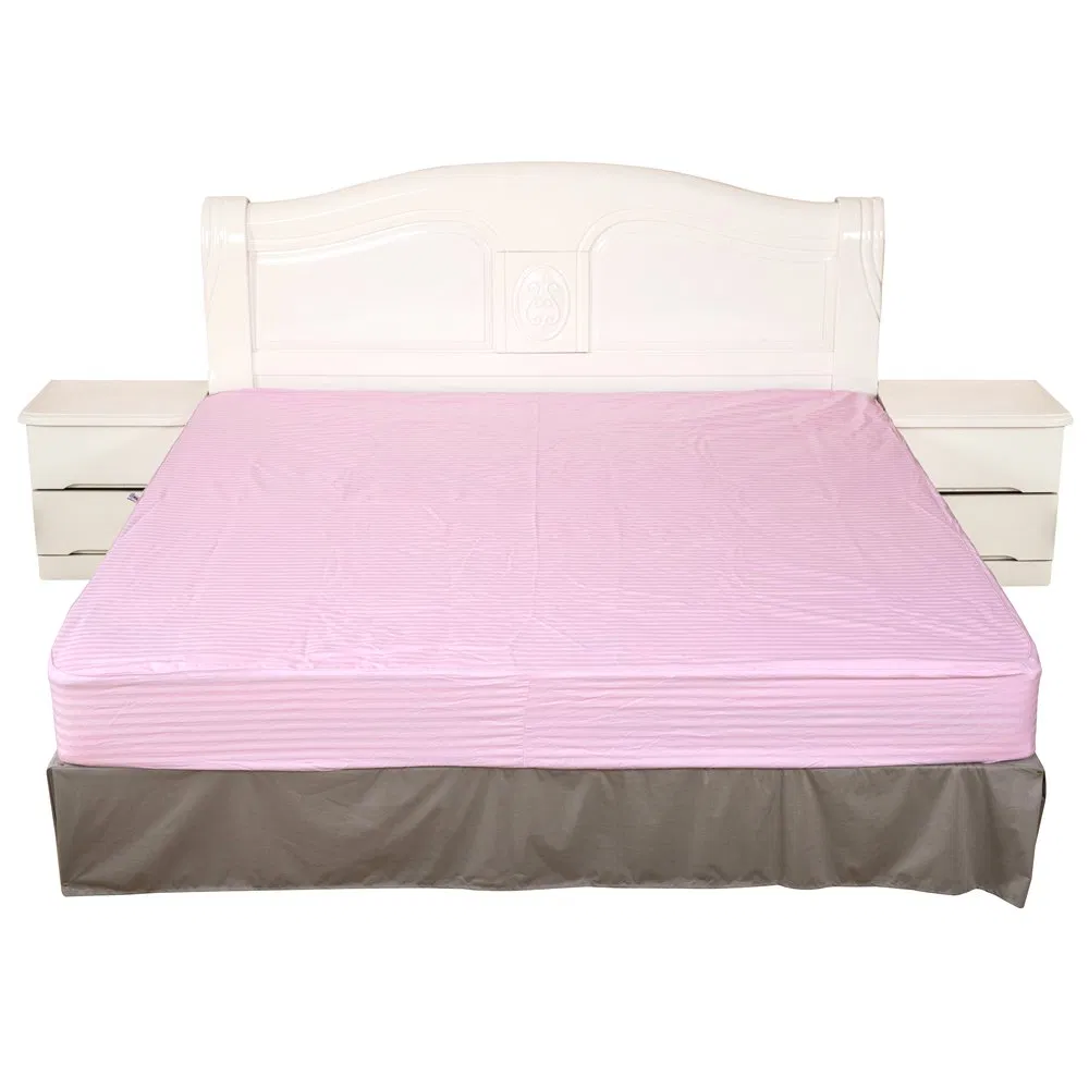 Pink Knitted Waterproof Mattress Cover Depth 35cm 360 Degree Protection 100% Polyester